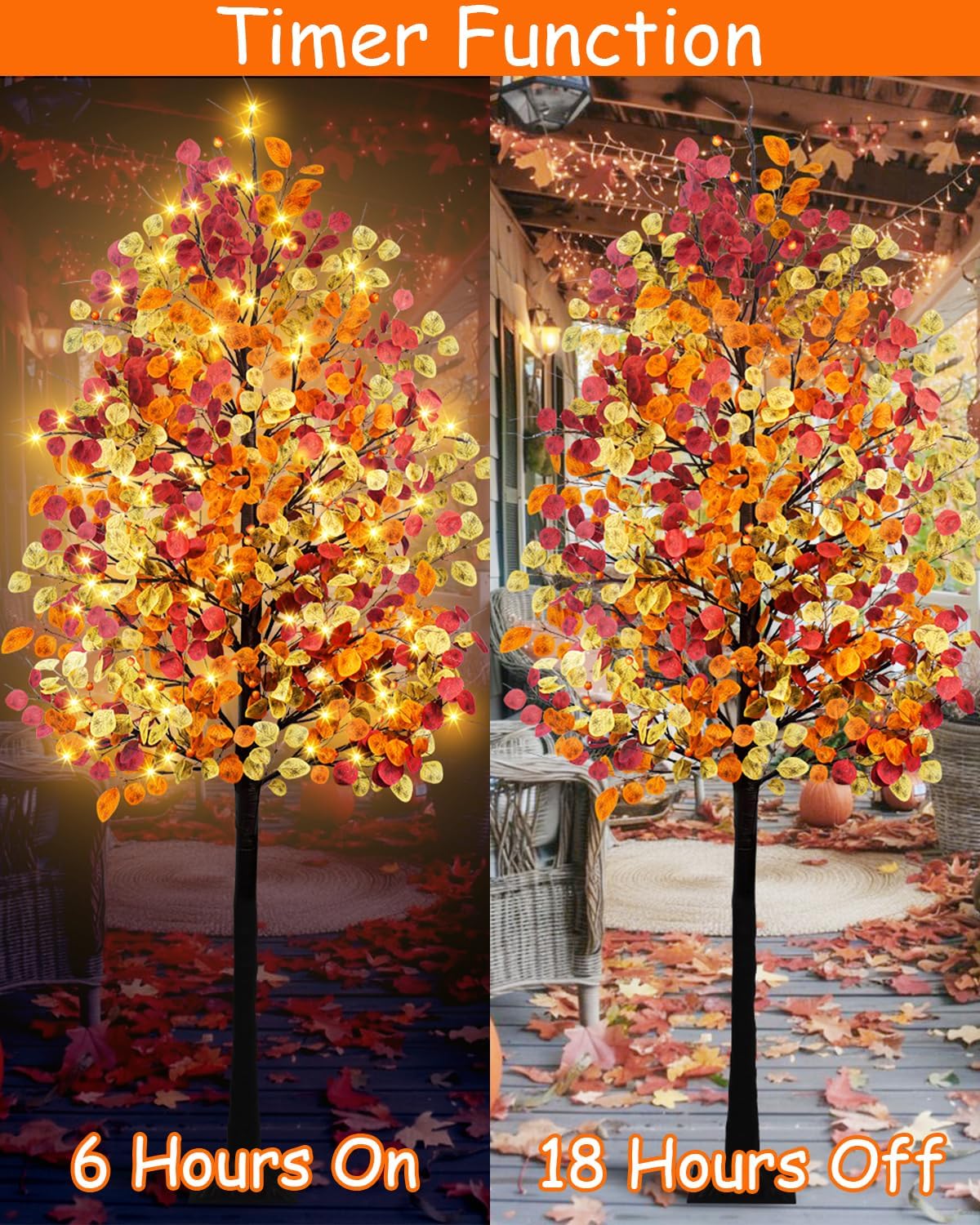 7FT Lighted Fall Eucalyptus Tree Artificial Autumn Tree 128 LED Lights Thanksgiving Eucalyptus Leaves Tree for Fall Wedding Party Harvest Home Indoor Decor