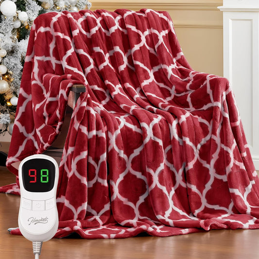 Homemate Heated Blanket Electric Queen Size - 84“x90“ Heating Blanket with 10 Fast Heat Levels 8 Hours Auto Off Ultra Soft Cozy Flannel Over-Heated Protection ETL Certification Keep Warming in Home