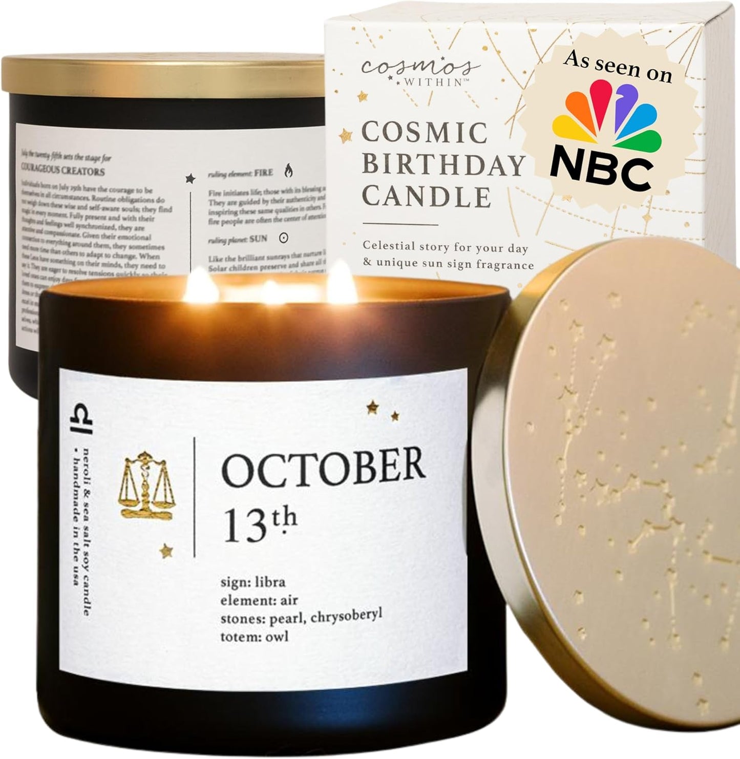 October 13th Personalized Zodiac Candle | Inspirational Astrology Reading and Daily Affirmation for Your Birthdate | Handmade Libra Candles | Astrology Birthday Gifts for Women