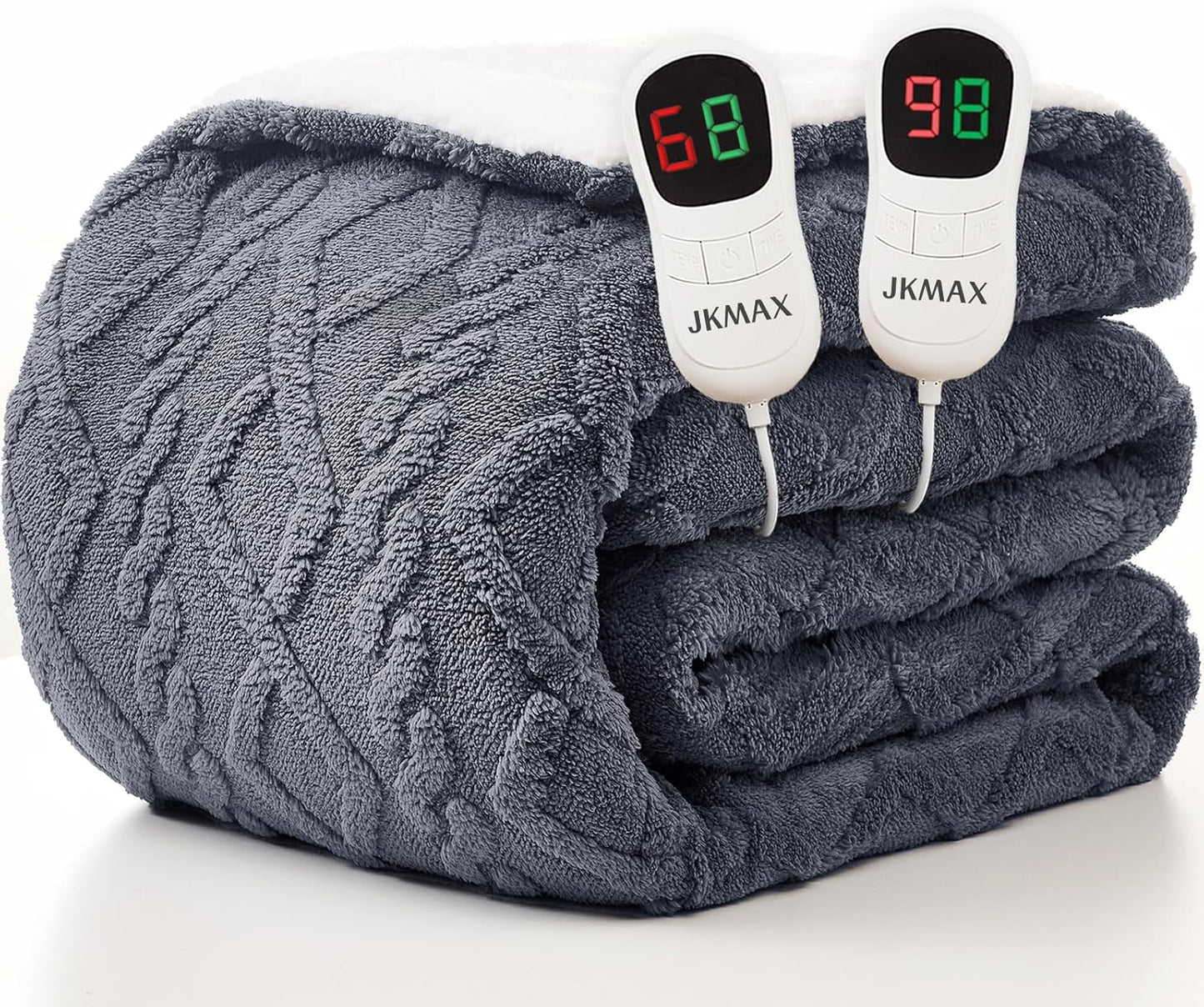 JKMAX Heated Electric Blanket King Size-100"x90" Heating Blanket with 10 Heating Levels & 5 Time Settings Over-Heat Protection，Winter Warmer for Adults with ETL Certification（Grey）