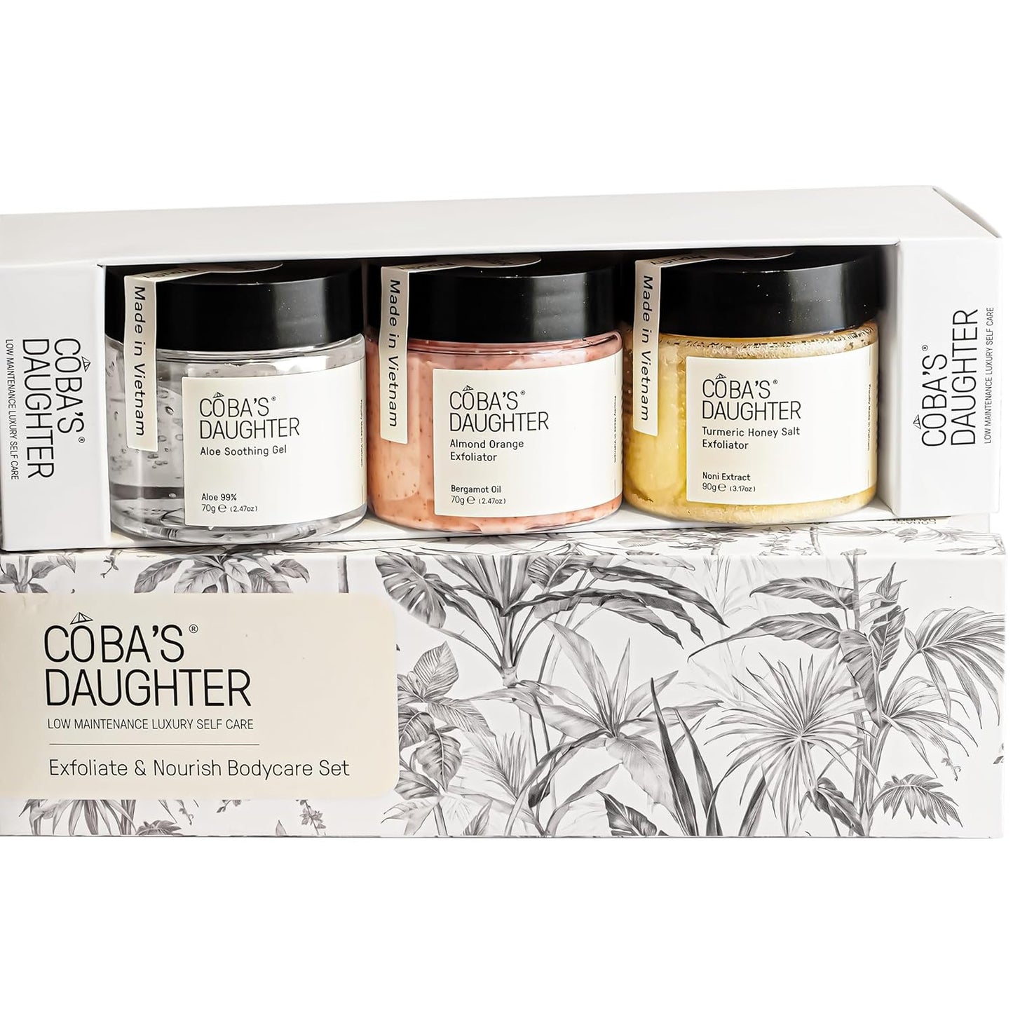 COBA'S DAUGHTER Women Gift Set – 3-Piece Body Care Spa Kit with Honey Turmeric Scrub, Almond Orange Scrub & Aloe Vera Gel – Self-Care Gift Box, Spa Gift Basket, Travel Size Beauty Set