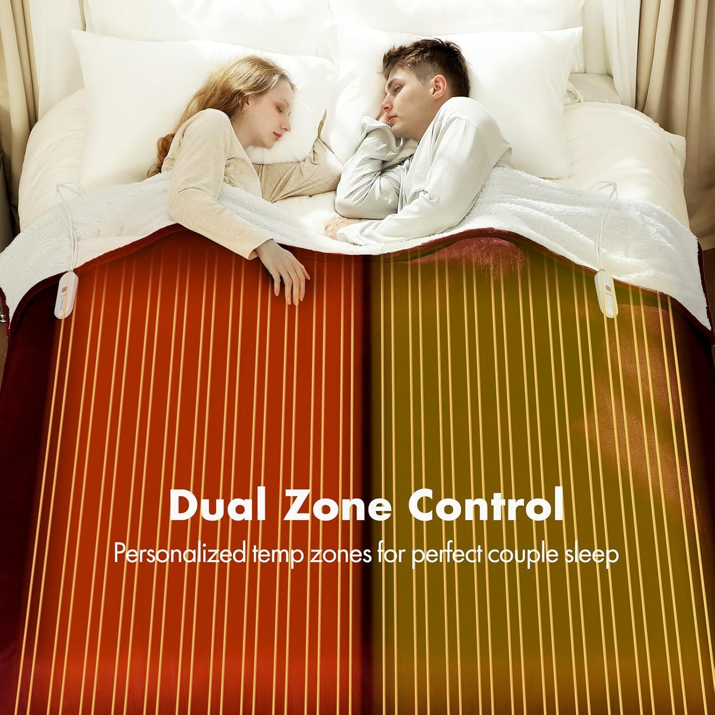 Electric Blanket Queen Size 84" x 90" - Flannel Sherpa Washable Heated Blanket with Dual Control, 5 Heating Levels & 10 Hours Auto Off, Heating Blanket with Overheat Protection for Home(Red)