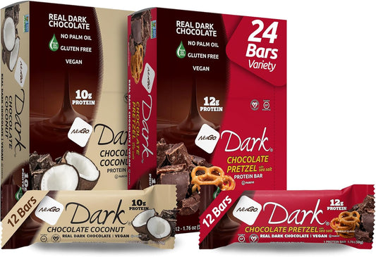 NuGo Dark Variety - Pretzel with Sea Salt 12 Bars & Dark Coconut 12 Bars, Vegan, 200 Calorie, Gluten Free, 24 Count