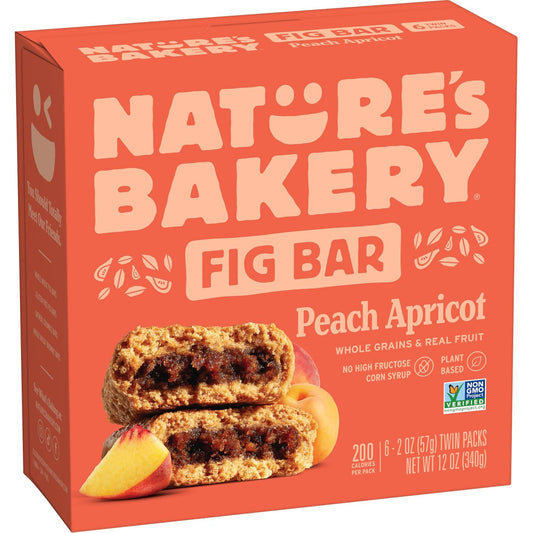 Nature's Bakery Whole Wheat Fig Bars, Peach Apricot, Vegan Snacks, Non-GMO (6 Count of 2 Ounce Bars), 12 Ounce