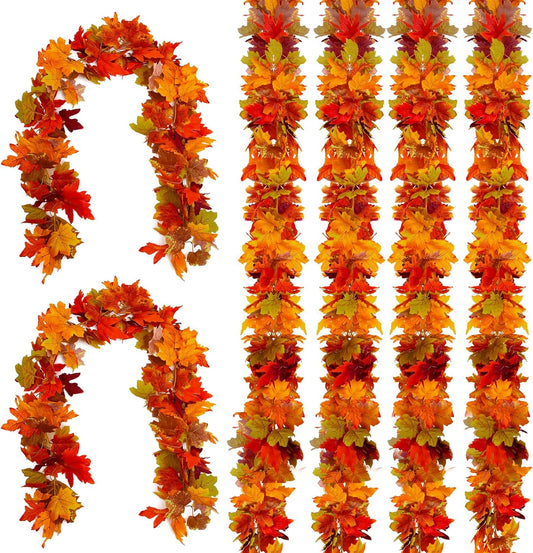 Joyhalo 6 Pack Fall Garland, Maple Leaves Garland Indoor Outdoor Fall Decor,Hanging Maple Leaves for Mantle,Door Frame,Fireplace and Thanksgiving Decor