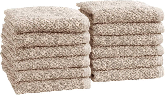 Great Bay Home Taupe Washcloth- 100% Cotton 12-Pack 13x13 Wash Cloth - Absorbent, Quick-Drying, Durable Face Towels for Bathroom Decor - Low-Twist, Two-Ply Fibers (Silver Cloud)