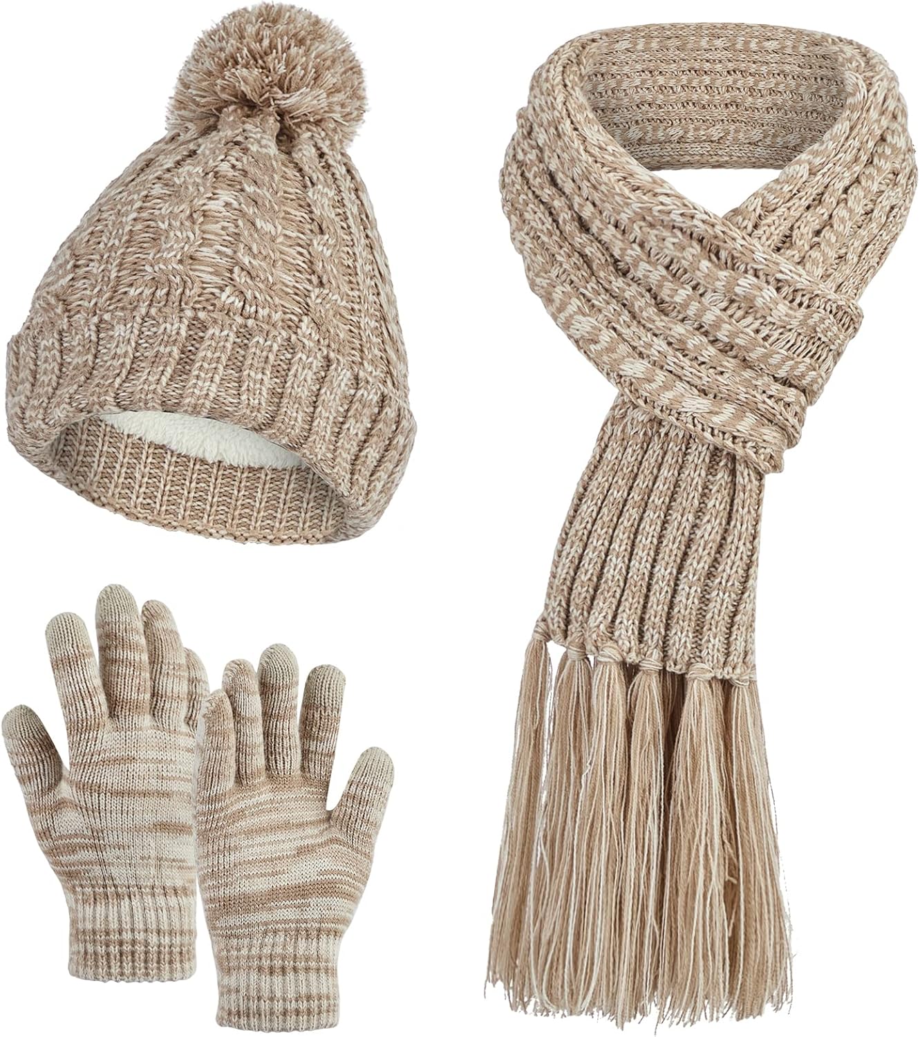 MissShorthair Womens Beanie Winter Hats 3 in 1 Knit Warm Hat Gloves and Scarf Set Women Scarves for Cold Weather