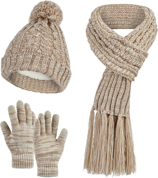 MissShorthair Womens Beanie Winter Hats 3 in 1 Knit Warm Hat Gloves and Scarf Set Women Scarves for Cold Weather