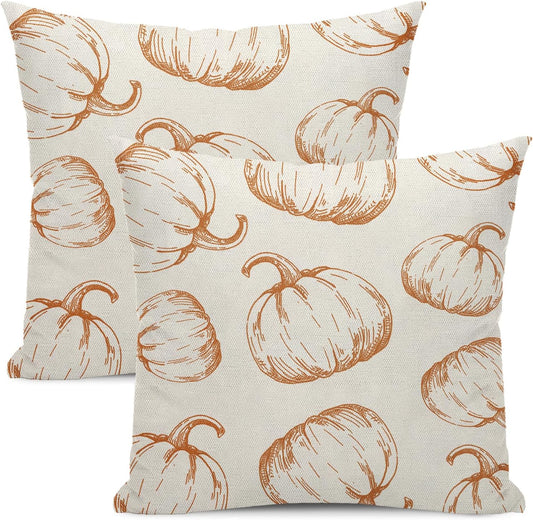 Fall Decor Pillow Covers 18x18 Set of 2 Autumn Orange Pumpkin Throw Pillow Covers Outdoor Fall Thanksgiving Decorations Farmhouse Decorative Cushion Covers for Home Couch Sofa
