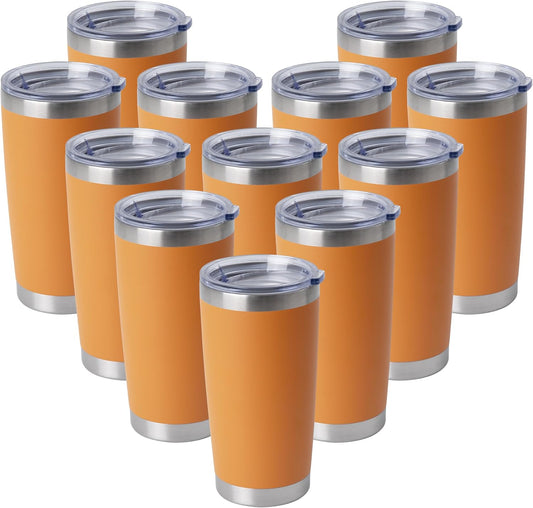 HASLE OUTFITTERS 20oz Stainless Steel Tumblers Bulk, Insulated Travel Cup with Lid, Double Wall Vacuum Coffee Mug for Cold & Hot Drinks 12 Pack, Orange