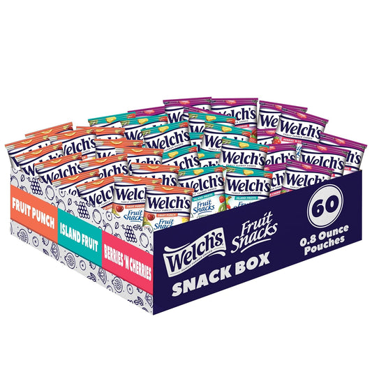 Welch's Fruit Snacks, Fruit Punch & Island Fruits & Berries 'N Cherries Snack Box, Gluten Free, 0.8oz Snack Packs (Pack of 60)