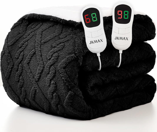 JKMAX Heated Electric Blanket Queen Size-84"x90" Heating Blanket with 10 Heating Levels & 5 Time Settings Over-Heat Protection，Winter Warmer for Adults with ETL Certification（Black）