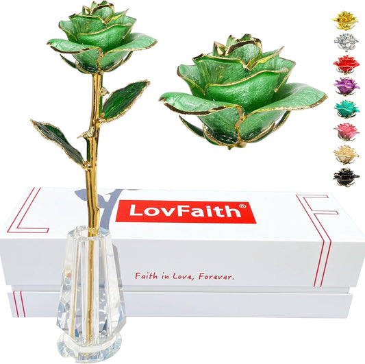 Valentine Gift Real Rose Dipped 24K Gold with Crystal Stand, Best Anniversary Rose Gift for Her Wife Mother Birthday Christmas