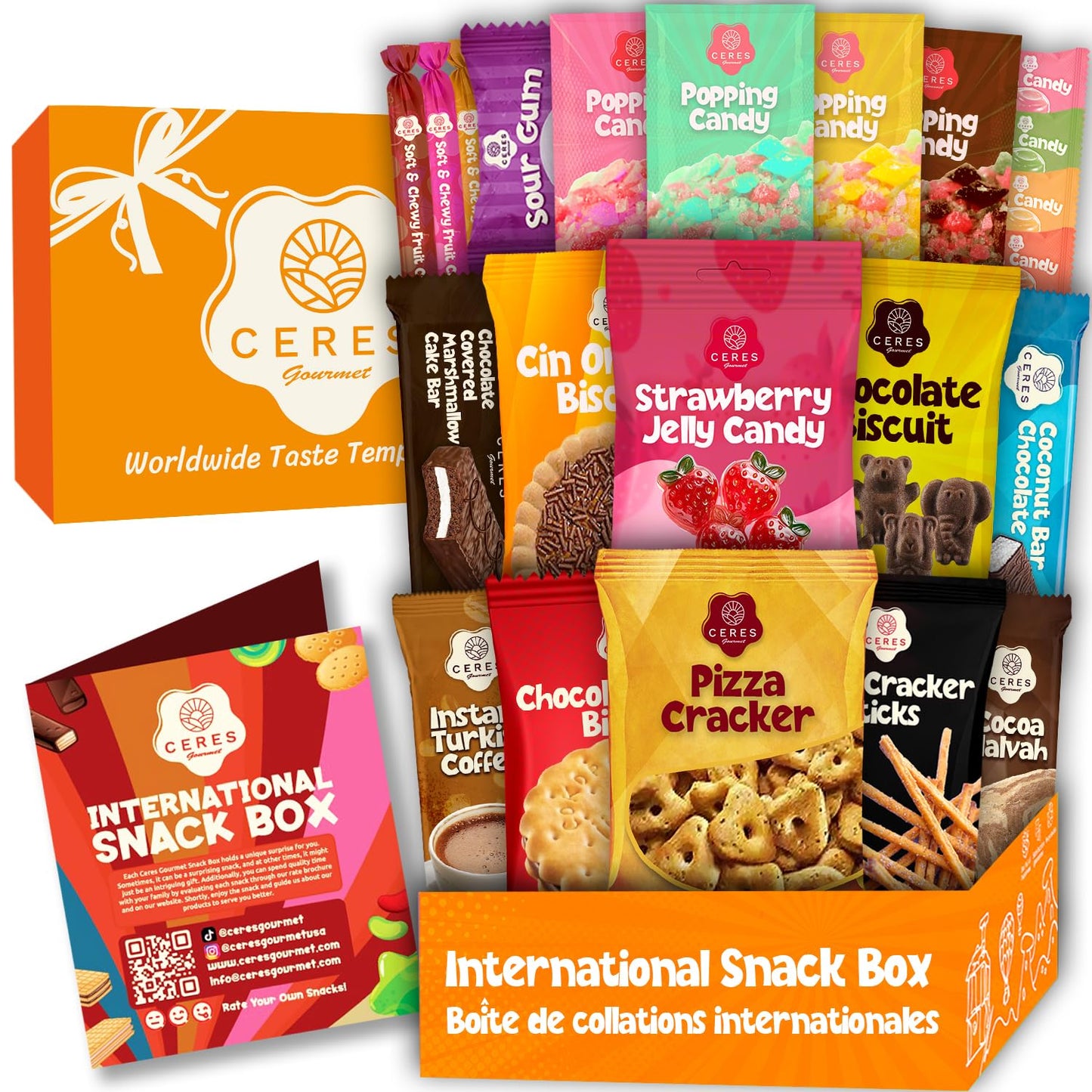 International Snack Box Variety Pack, 12 Different Snacks with 15+ Pieces Count Premium Foreign Rare Snacks and Candies, Sweet & Sour Candy Pack for Christmas Thanksgiving or More