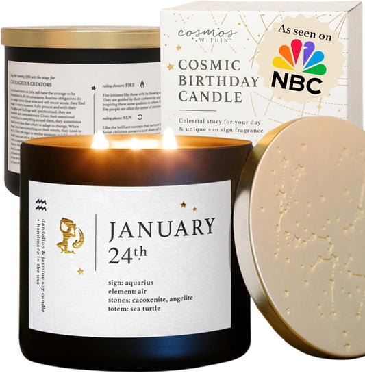 January 24th Personalized Zodiac Candle | Inspirational Astrology Reading and Daily Affirmation for Your Birthdate | Handmade Aquarius Candles | Astrology Birthday Gifts for Women