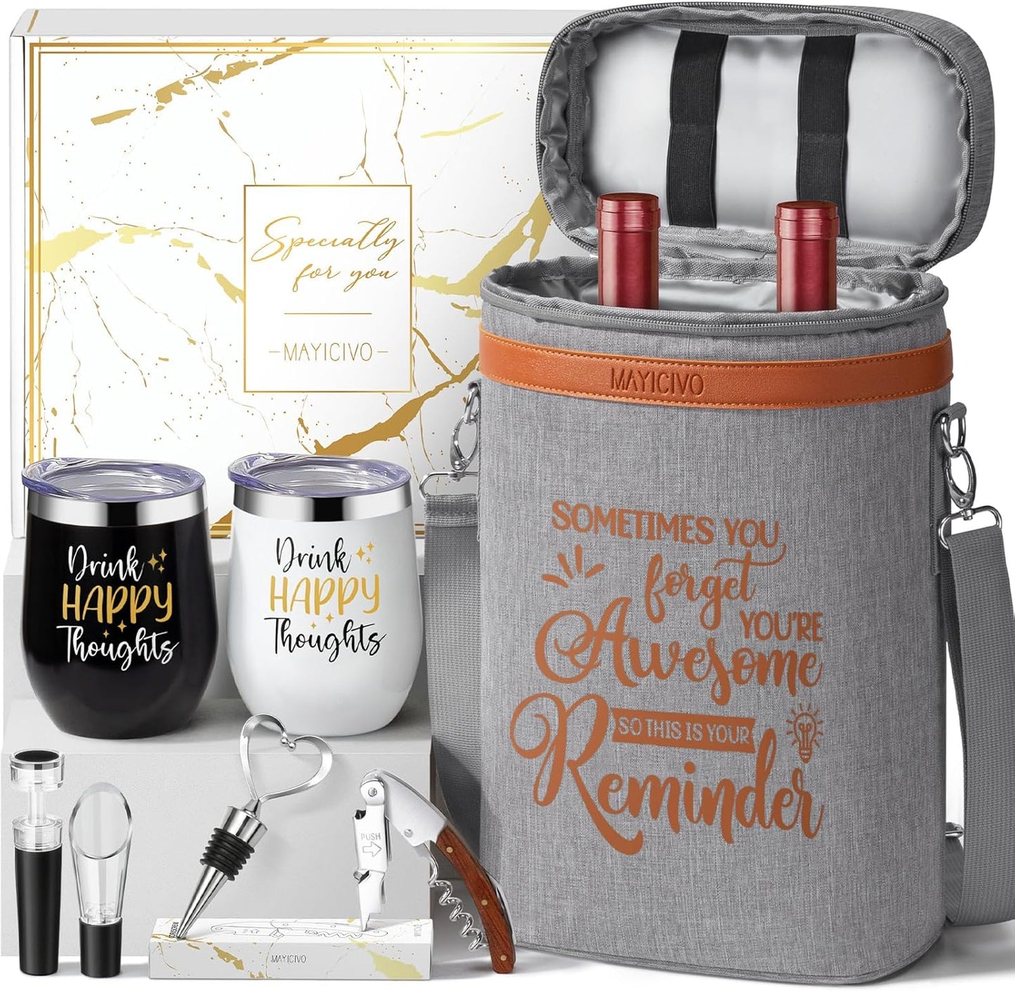 Wine Lovers Gifts for Women Wine Gifts Baskets, Birthday Gifts Mothers Day Gifts for Mom Sister Friend Dad Coworker Girlfriend Housewarming Gifts Set, Wine Cooler Bag Wine Tote Carrier w/Wine Tumblers