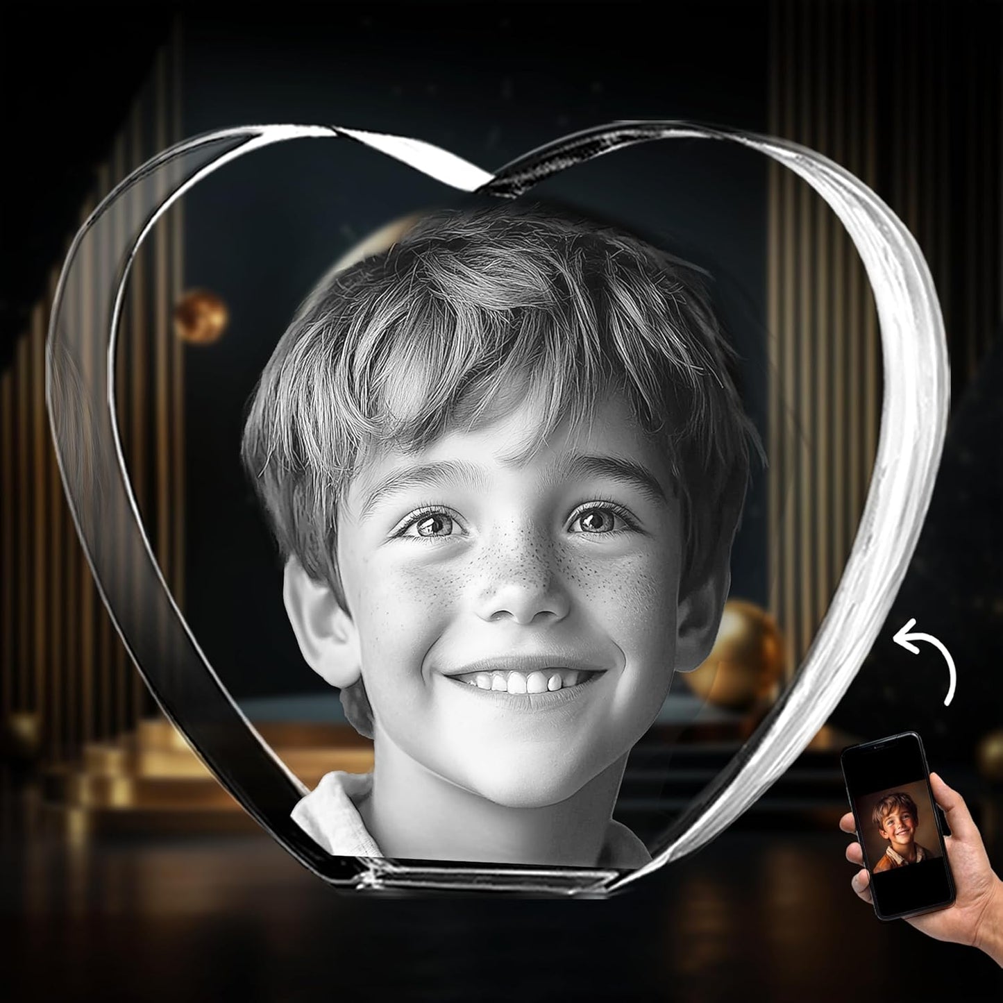 CAPTUR3D 3D Crystal Photo, Personalized Memorial Gifts for Mom, Dad, Wife, Men, Pets, 3D Laser Etched Crystal Heart, Custom Glass Picture with Your Own Photo, Birthday Anniversary Sympathy Gift