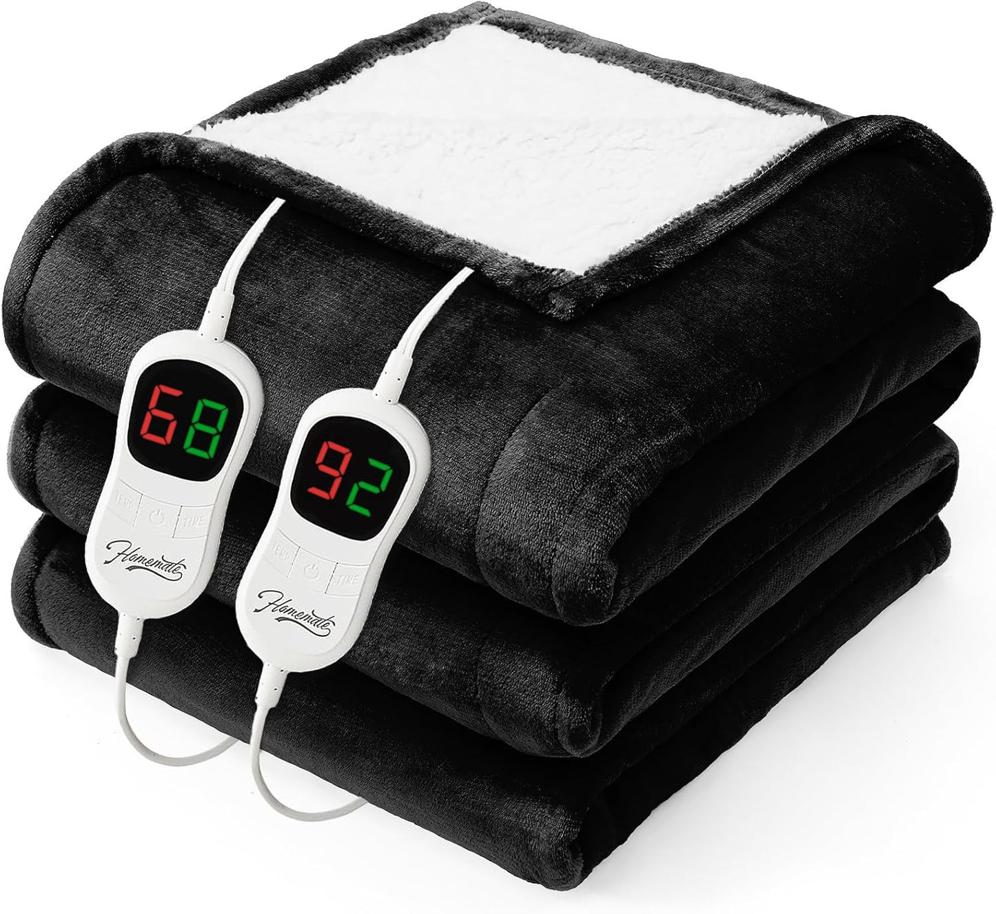 Homemate Heated Electric Blanket Queen Size - 84"x90" Heating Bed Blanket Throw with 10 Heating Levels 8 Hours Auto Off Fast Heating Over-Heat Protection Ultra Soft Flannel ETL Certified, Black