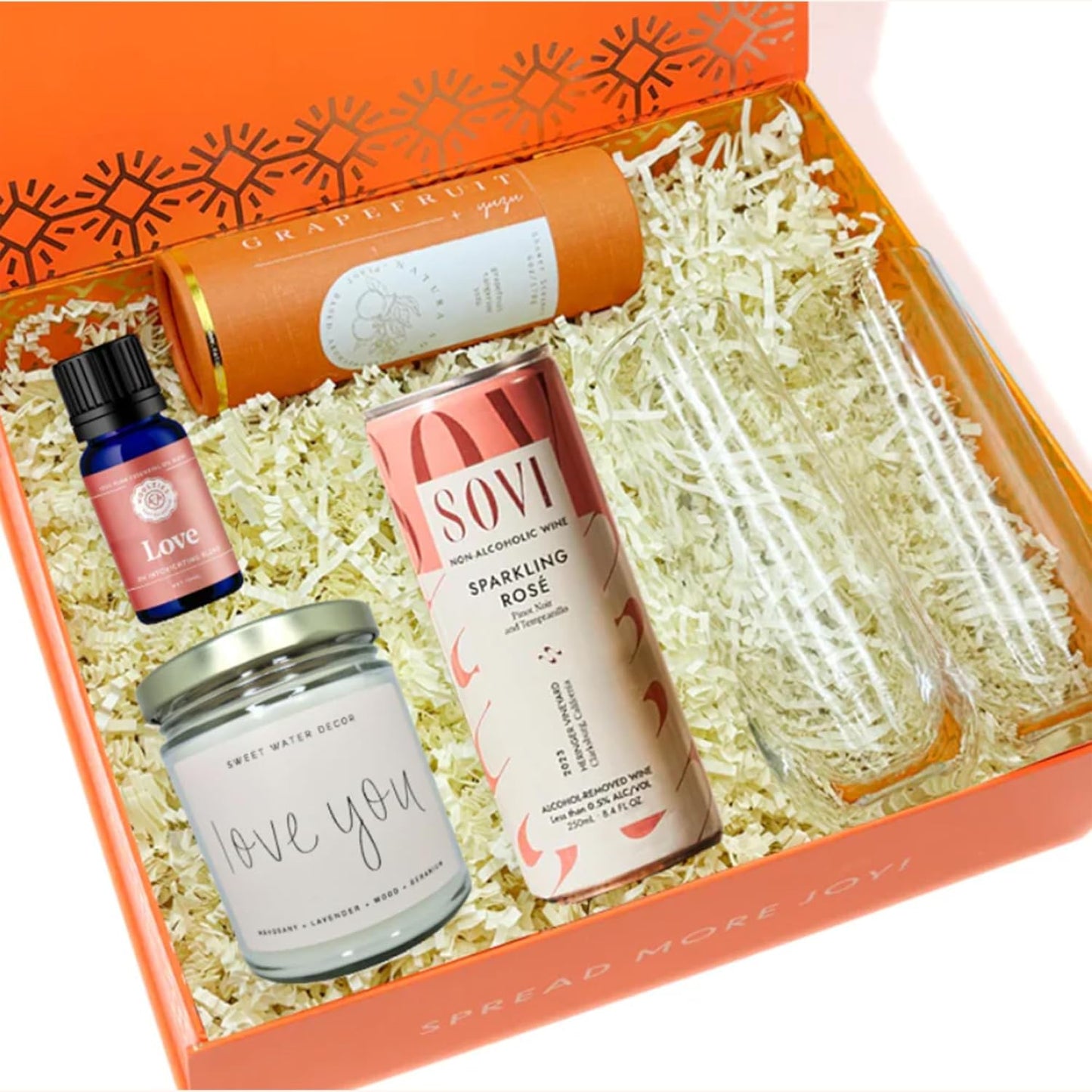 Joyful Co. Lovely Night In Gift Box for Couples - Includes Sparkling Rose, Shower Steamer, Essential Oil & More, Unique Luxury & Romantic Gift for Date Nights, Anniversaries & Special Moments