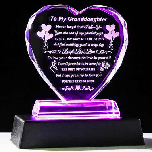 YWHL Granddaughter Gifts from Grandma Grandpa Birthday Gifts for Granddaughter Crystal Keepsake with Colorful Base Meaningful Gift for Granddaughters from Nana on Christmas Wedding Graduation