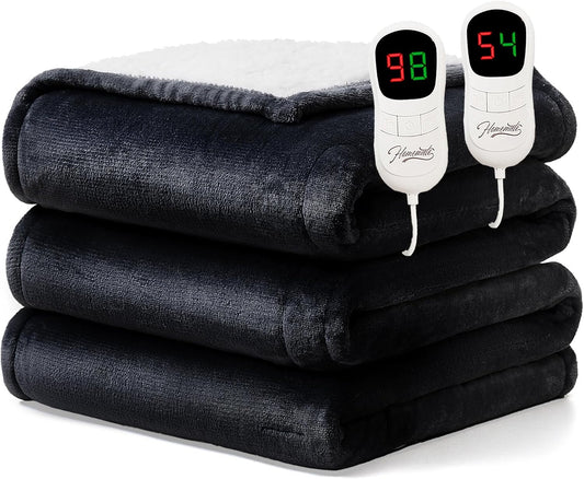 Homemate Electric Heated Blanket Queen Size - 84"x90" Heating Blanket Queen Size Dual Control 1/2/4/6/8 Hours Auto-Off 10 Heat Level Over-Heat Protection Flannel Sherpa ETL Certification
