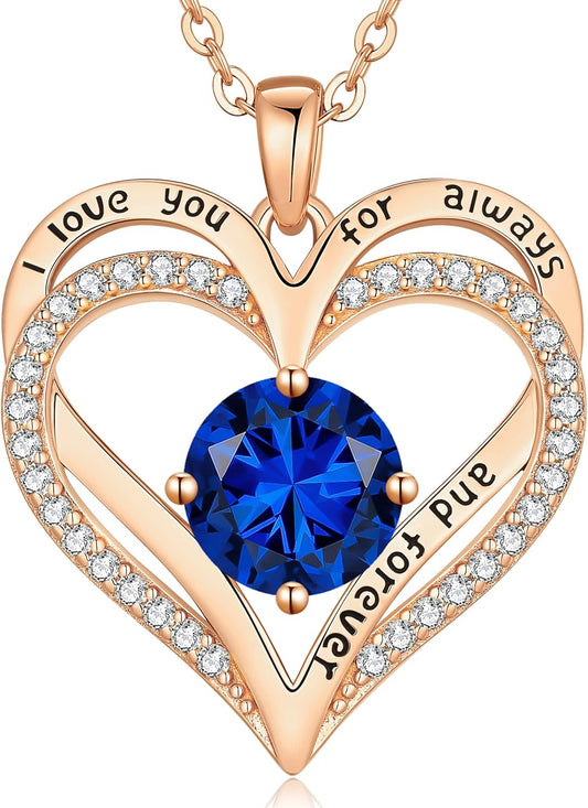 LOUISA SECRET Love Heart Birthstone Necklaces for Women, Birthday Gift for Women, Anniversary Jewelry for Wife Her, 925 Sterling Silver Pendant Necklace, Mother's Day Gift