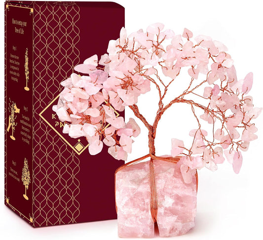 Rose Quartz Crystal Trees for Home Decor, Office Desk Decoration, Chakra Healing Crystals and Stone for Positive Energy, Money, Good Luck, Tree of Life Spiritual Birthday Gifts for Women and Mom