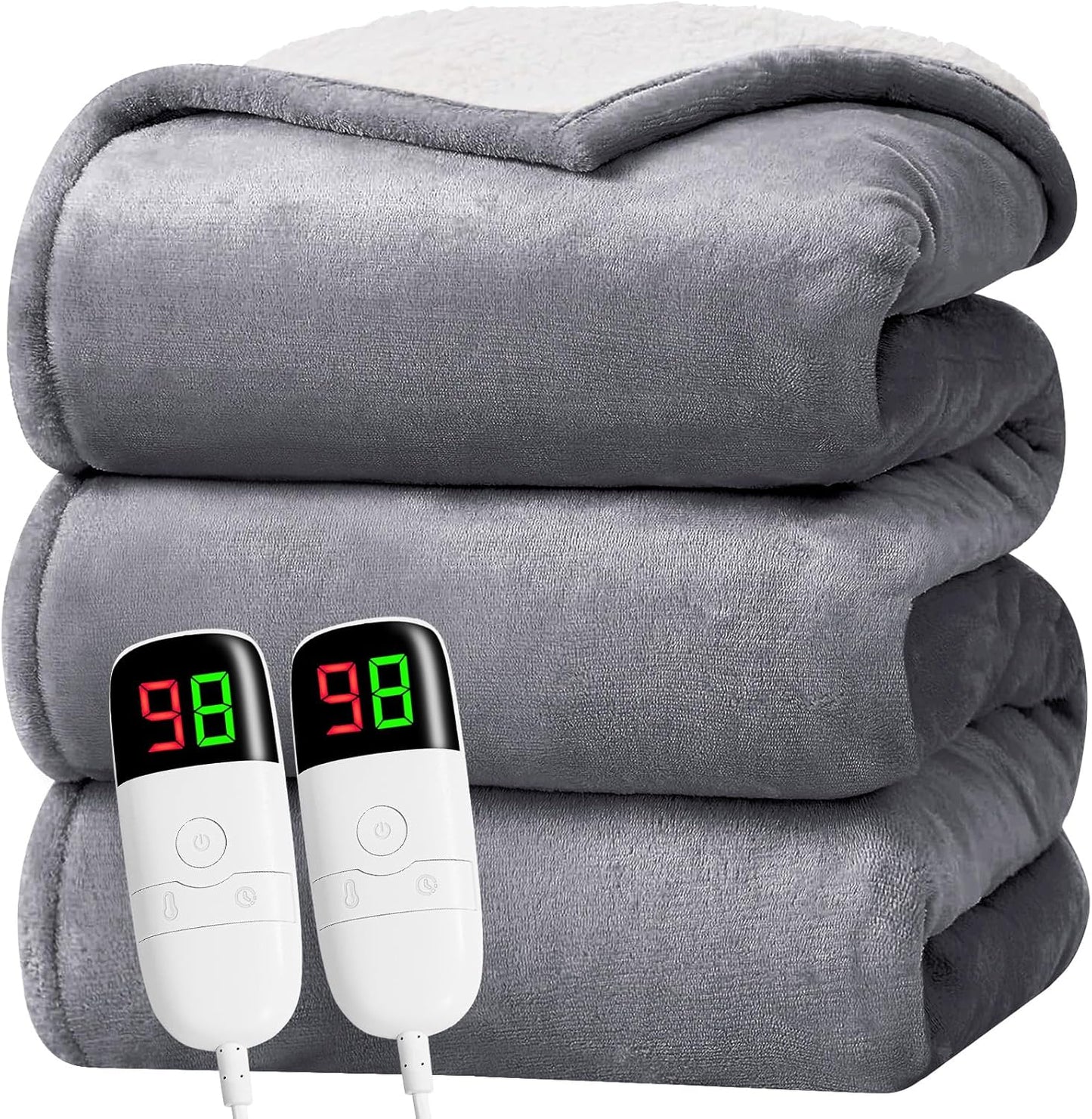 greenoak Heated Blanket Electric Queen Size 84"X90" Dual Control, Heating Blanket with 10 Heat Levels 1/2/4/6/8 Hours Auto-Off Overheat Protection, Soft Sherpa Warm, ETL Certified Misty Grey