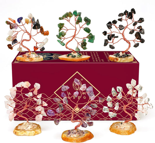 Crystal Tree for Positive Energy, 7 Chakra Stones and Healing Crystals Tree of Life, Money Bonsai Trees, Feng Shui Décor for Home and Office Desk Decoration, Spiritual & Good Luck Gifts Set of 6 Trees