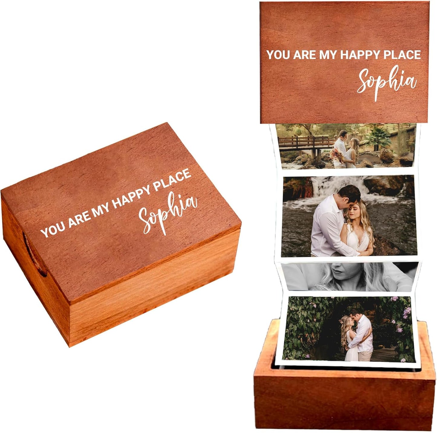 Custom Pull Out Photo Album for Couple, Personalized Photo Box, Couple Gifts, Gift For Him And Her Valentine, Sentimental Gift Wife Husband, Outline, Anniversary, Numeral Date, Style 1