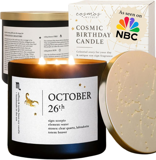 October 26th Personalized Zodiac Candle | Inspirational Astrology Reading and Daily Affirmation for Your Birthdate | Handmade Scorpio Candles | Astrology Birthday Gifts for Women