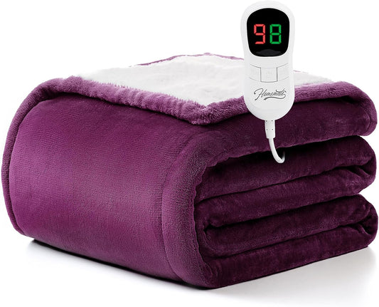 Homemate Electric Heated Blanket Full Size - 72"x84" Heating Blanket Full Size 1/2/4/6/8 Hours Auto-Off 10 Heat Level Over-Heat Protection Flannel Sherpa ETL Certification