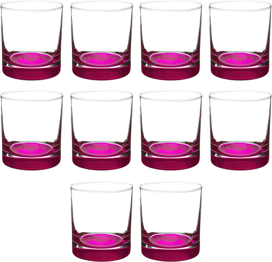 Whiskey Glasses by Libbey 10 oz. Set of 10, Bulk Pack - Heavy Base Old Fashioned Glass, Perfect for Scotch, Bourbon, Whiskey, Cocktail - Pink