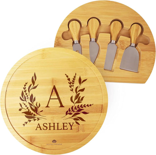 ROYALHOUSE Personalized Cheese Board, Custom Bamboo Engraved Customized Gifts Bridal Shower Gifts Perfect for Personalized Wedding and Christmas Gifts
