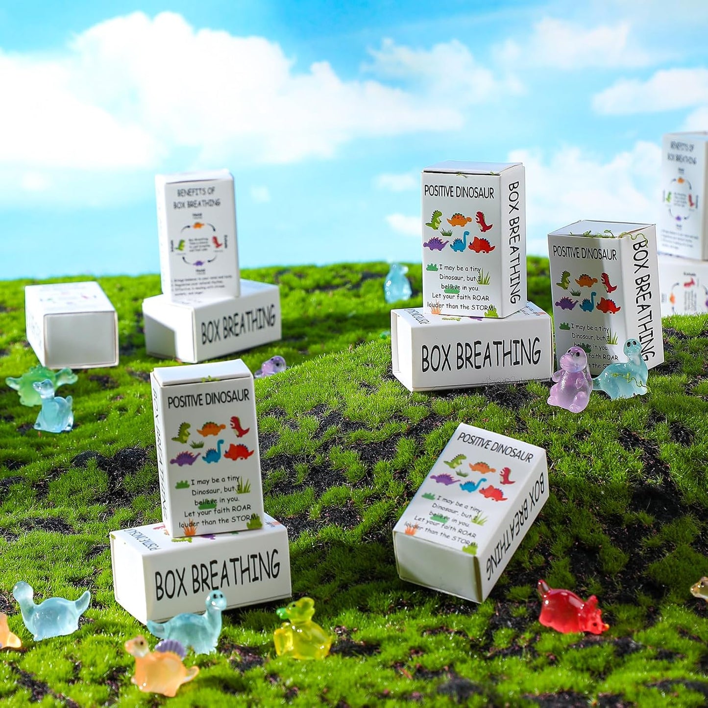 48 Sets Employee Appreciation Gifts Bulk Luminous Resin Animals Breathing Box Party Favor, Team Building Emotional Support Gifts Positive Thank You for Staff Coworkers(Dinosaur)