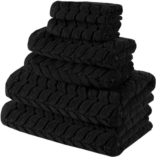 BAGNO MILANO Turkish Bath Towels, Soft Plush Jacquard Luxury Bath Towels, Quick Dry Towel Set (Black, 6 pcs Towel Set)
