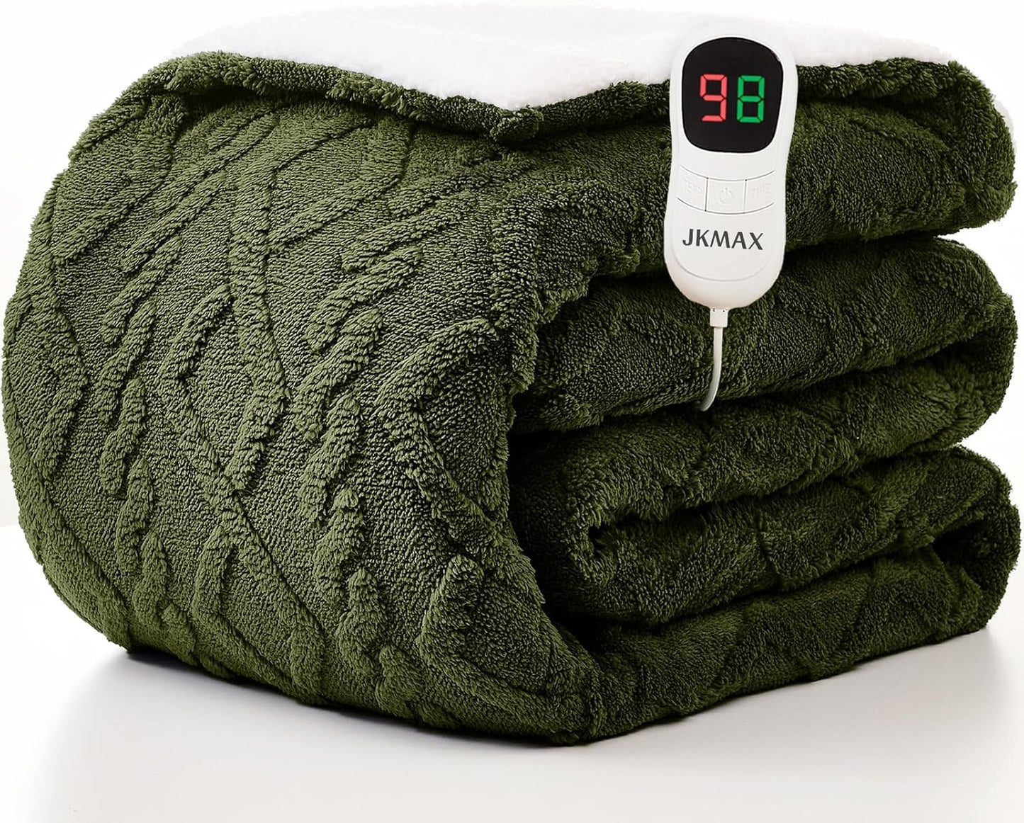 JKMAX Heated Electric Blanket Twin Size-62"x84" Heating Blanket with 10 Heating Levels & 5 Time Settings Over-Heat Protection，Winter Warmer for Adults with ETL Certification（Green）