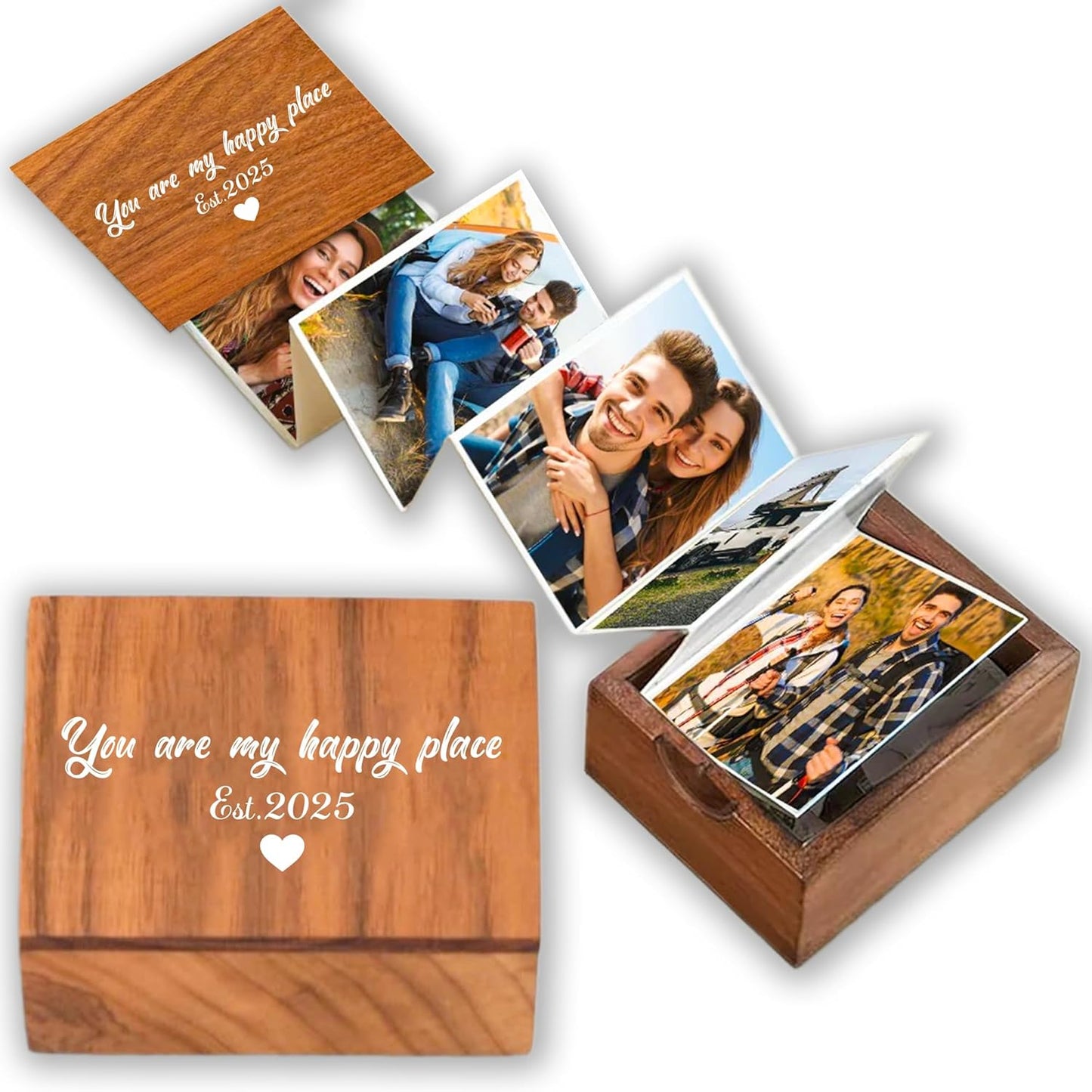 Noni Custom Pull Out Photo Album for Couple, Personalized Photo Box, Couple Gifts, Gift For Him And Her Valentine, Sentimental Gift Wife Husband, Outline, Anniversary, Numeral Date, Style 4