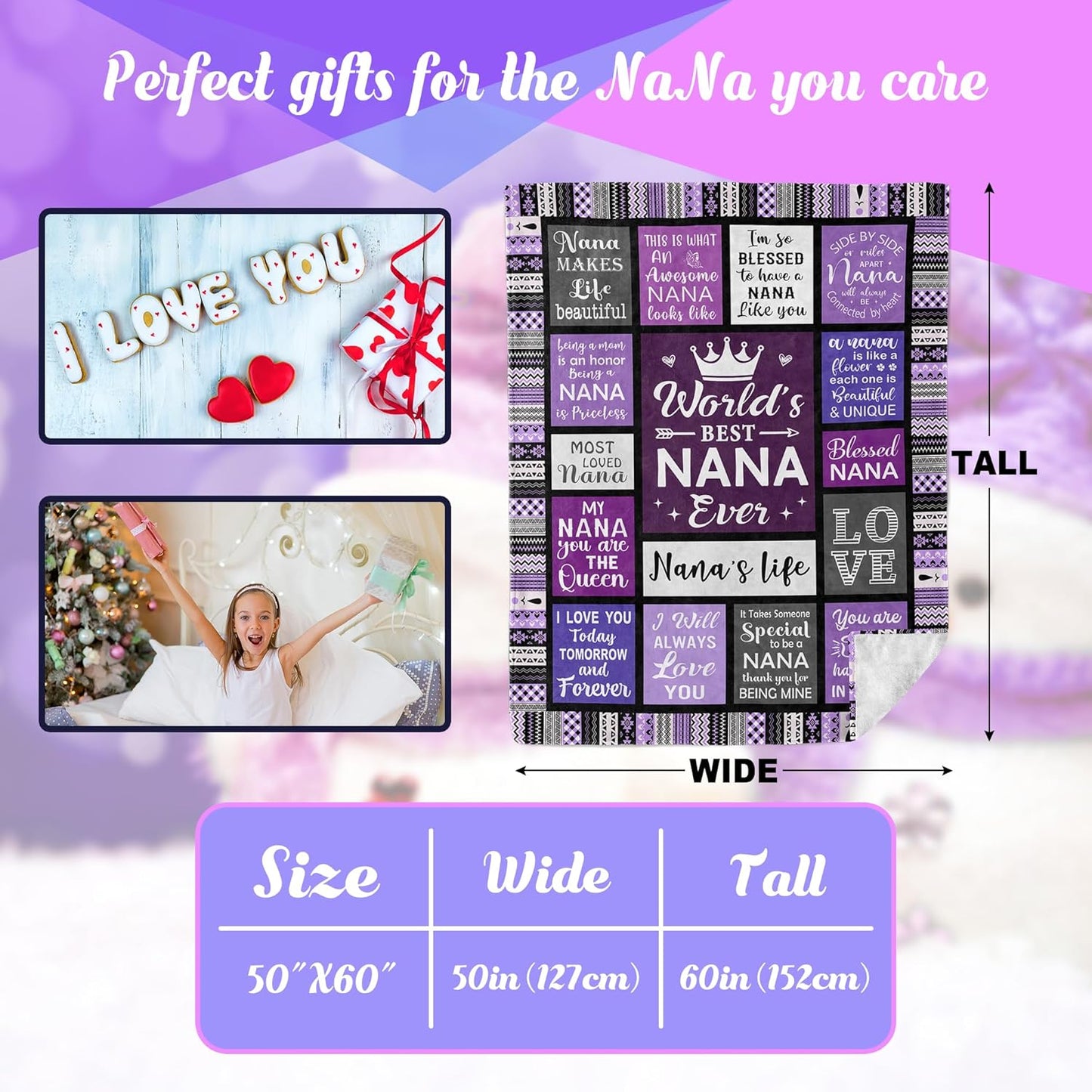 Nana Gifts, Gifts for Nana Blanket 60"x50", Nana Birthday Gifts, Nana Gifts from Grandkids, Best Nana Gifts, Happy Birthday Presents for Nana, Mothers Day for Nana