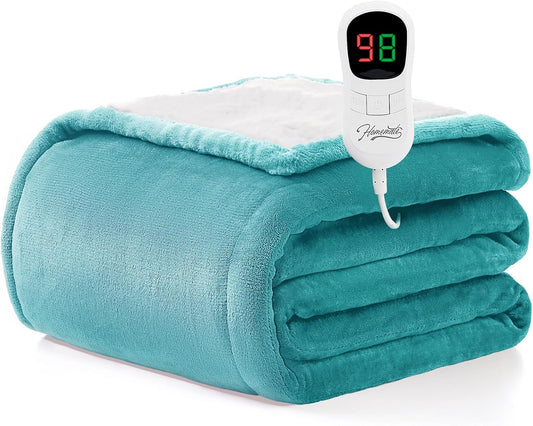 Homemate Electric Heated Blanket Full Size - 72"x84" Heating Blanket Full Size 1/2/4/6/8 Hours Auto-Off 10 Heat Level Over-Heat Protection Flannel Sherpa ETL Certification