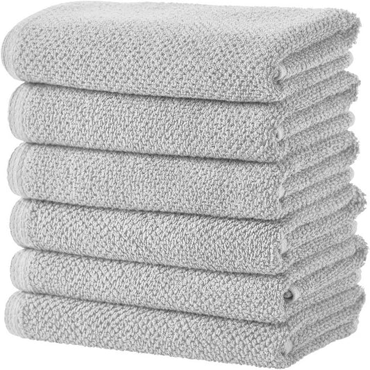 Grey Hand Towels - 100% Cotton 6 Pack 26x16 Hand Towel Set - Absorbent, Quick-Drying, Durable Towels for Handroom Decor - Low-Twist, Two-Ply Fibers (Light Grey)