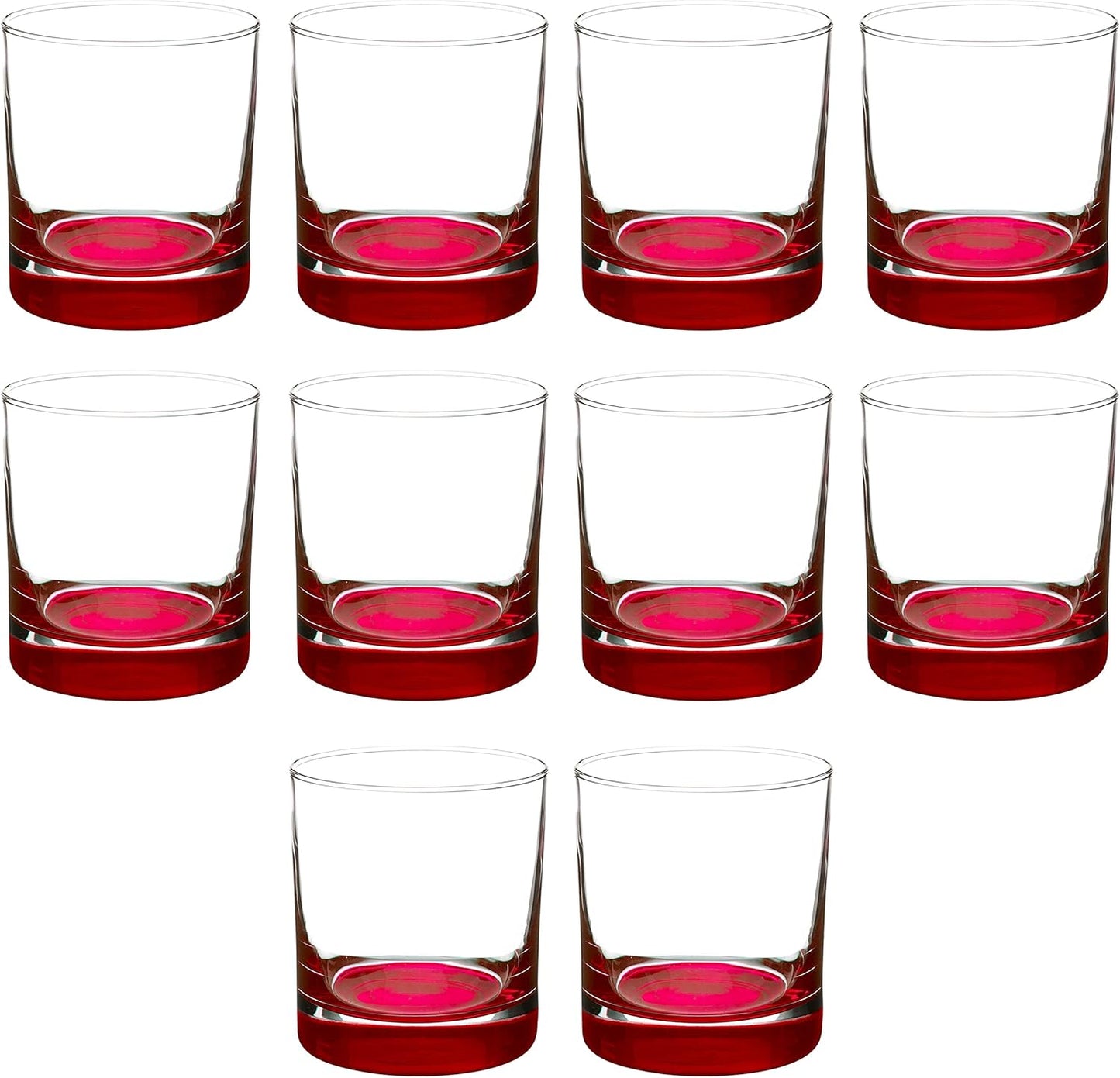 Whiskey Glasses by Libbey 10 oz. Set of 10, Bulk Pack - Heavy Base Old Fashioned Glass, Perfect for Scotch, Bourbon, Whiskey, Cocktail - Red