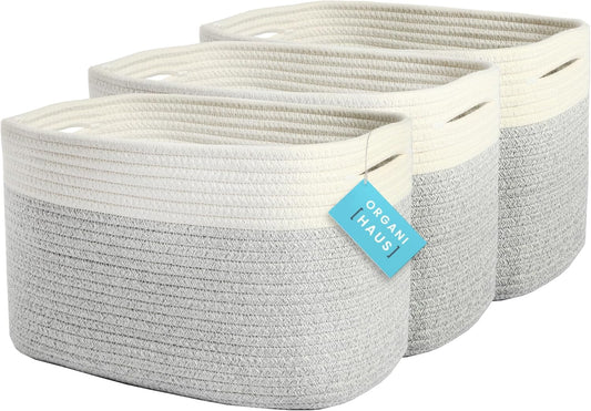 OrganiHaus Set of 3 Grey Woven Baskets for Organizing, Cotton Rope Basket for Decor, Shoe Basket Organizers & Storage, Decorative Storage Baskets & Bins, Cute Storage Basket for Toys & Cloths