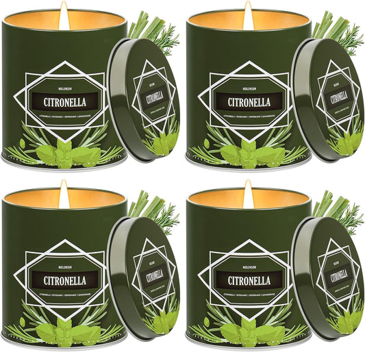 Citronella Candles Outdoor 4-Pack, Total 36oz Citronella Candles for Outside Patio, Camping & Garden, Summer Gifts for Indoor Home Scented, 50-Hour Burn Time, 9 Ounce Each