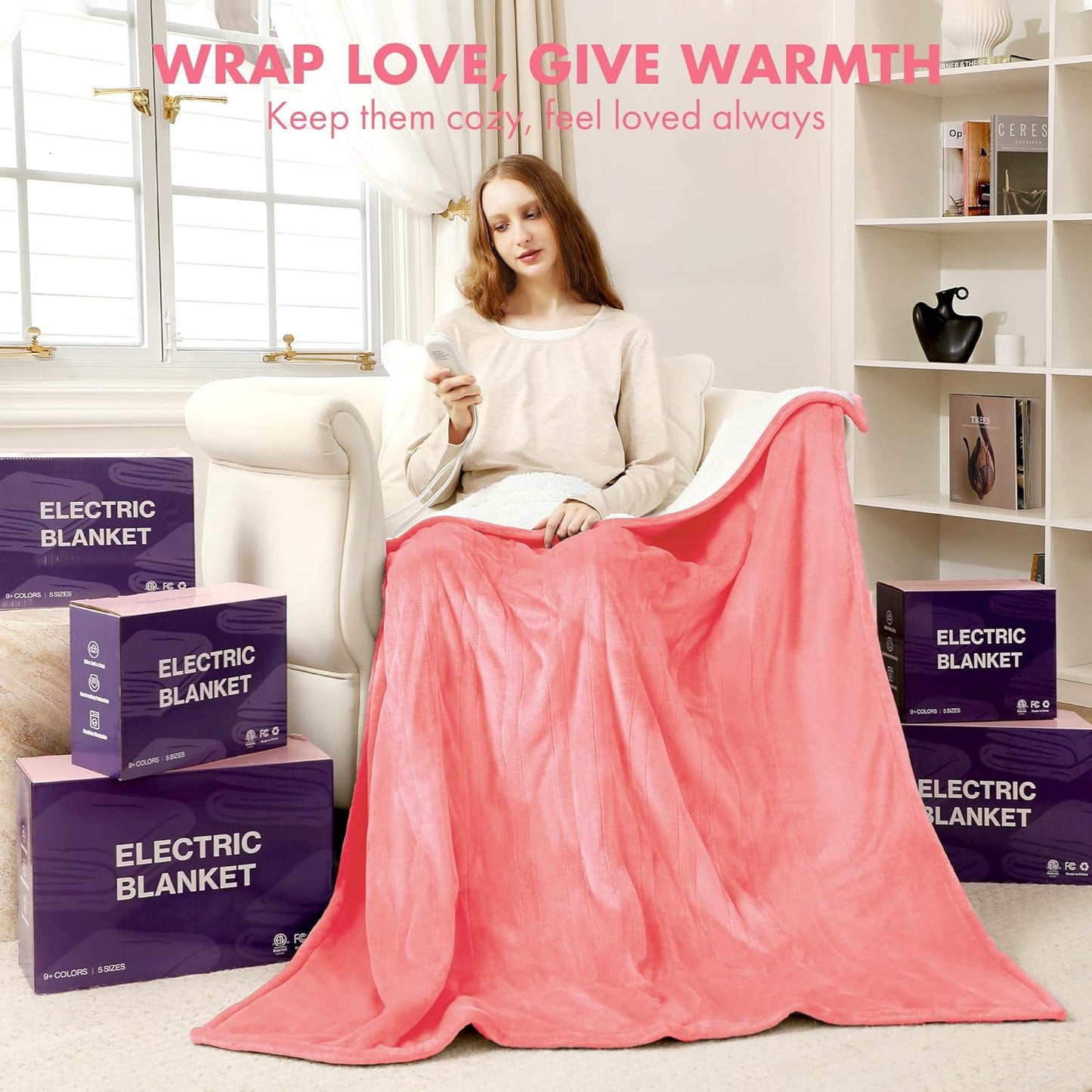 Electric Heated Blanket Twin 62" x 84" - Soft Fuzzy Cozy Flannel Sherpa Electric Blanket with 5 Heating Levels & 10 Hours Auto Off, Heated Blanket for Women and ETL Certified (Pink)