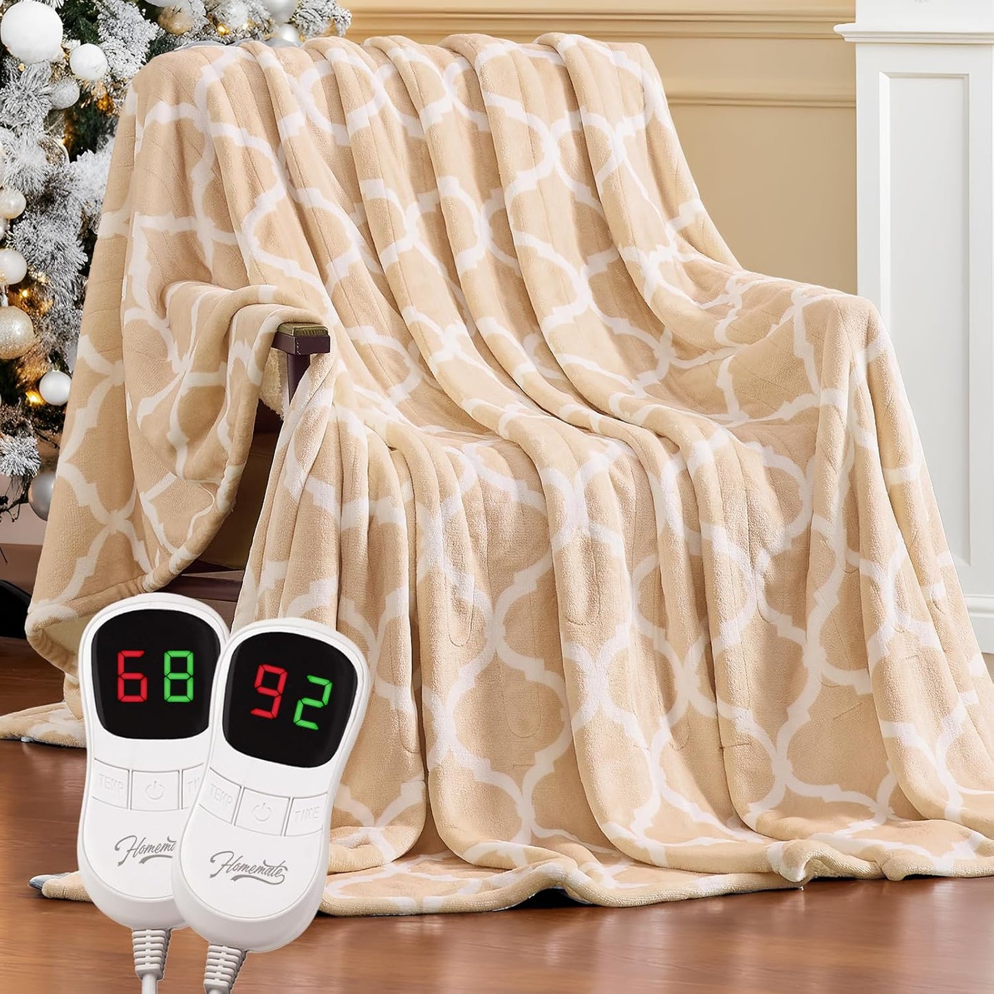 Homemate Heated Blanket Electric Queen Size - 84“x90“ Heating Blanket with 10 Fast Heat Levels 8 Hours Auto Off Ultra Soft Cozy Flannel Over-Heated Protection ETL Certification Keep Warming in Home