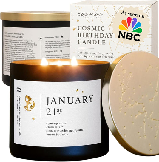 January 21st Personalized Zodiac Candle | Inspirational Astrology Reading and Daily Affirmation for Your Birthdate | Handmade Aquarius Candles | Astrology Birthday Gifts for Women