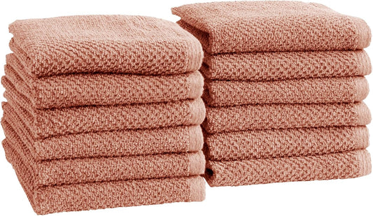 Great Bay Home Pink Washcloth- 100% Cotton 12-Pack 13x13 Wash Cloth - Absorbent, Quick-Drying, Durable Face Towels for Bathroom Decor - Low-Twist, Two-Ply Fibers (Dusty Rose)