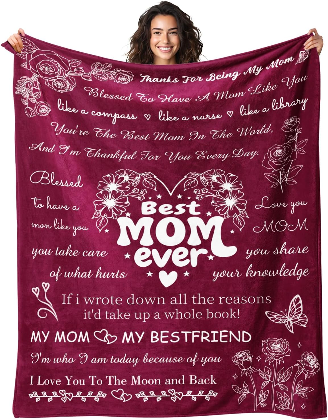 Birthday Gifts for Mom from Daughter Son - Christmas Blanket Gifts for Mom - Best Moms Ever Present - Mothers Day Valentines Day Presents for Mother - to My Mom‘s Blanket 50"x60" Red