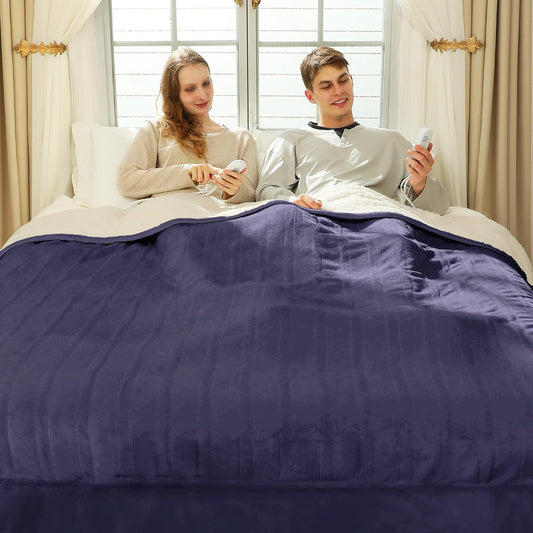 King Size Heated Blanket 100" x 90" - Soft Warm Flannel Sherpa Electric Blanket with Dual Control, 5 Heating Levels & 10 Hours Auto Off, Washable Heated Blanket with Fast Heating (Ash Violet)